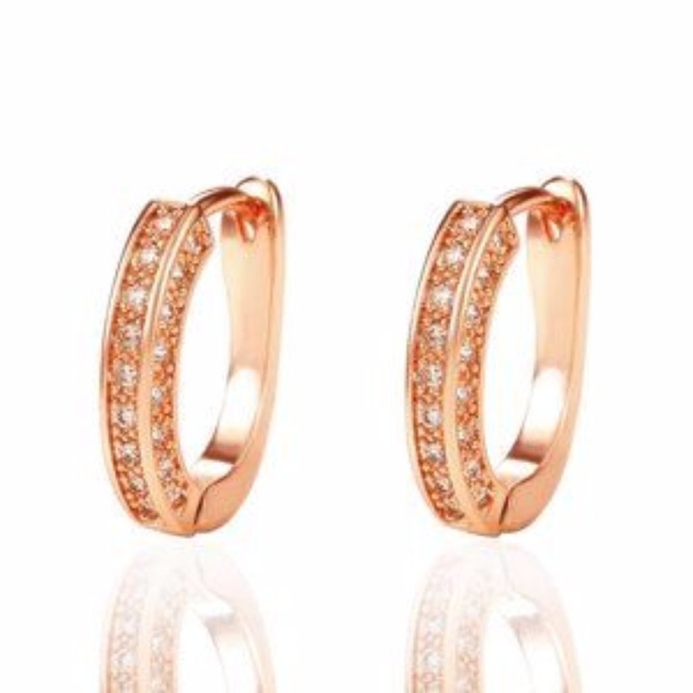New Rose Gold Plated Oval Diamond Earrings - Picture 4 of 4